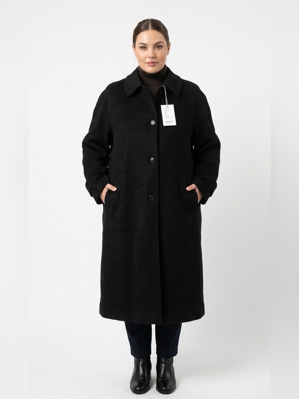 Women’s Black Long Button Coat - Unbranded